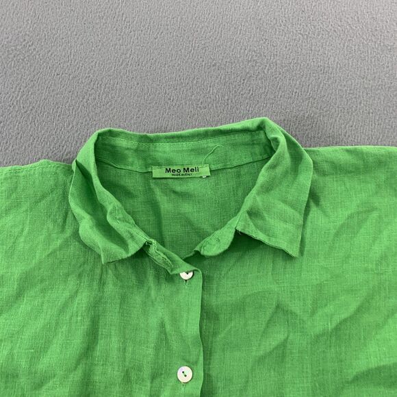 Meo Meli Button Up Shirt Womens Large Green Linen Cap Sleeve Made Italy - Picture 2 of 8